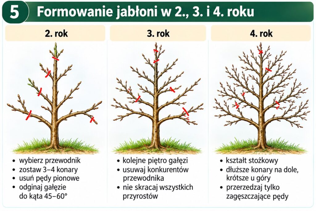 formowanie jabłoni w 2,3,i 4 roku po posadzeniu