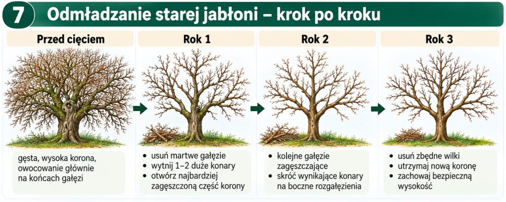 odmładzanie starszych jabłoni na rysunku